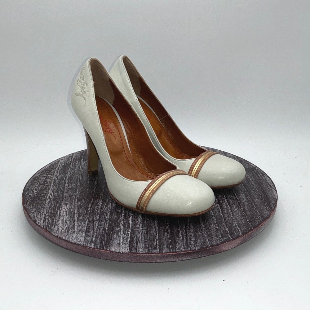 Miss Sixty High Heels Womens 37 US 6 Round Toe Wood Heel Pump Y2K Cream Leather